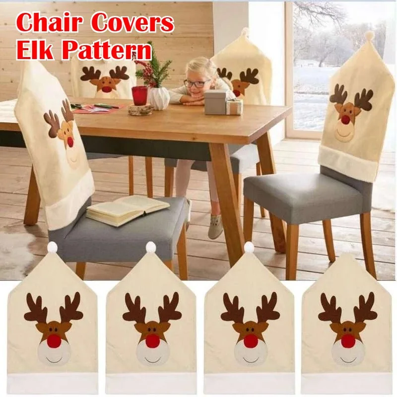 

Christmas Chair Covers Red Santa Claus Hat Elk Christmas Chair Back Cover for Dining Room Table Decoration Festival Party Decor