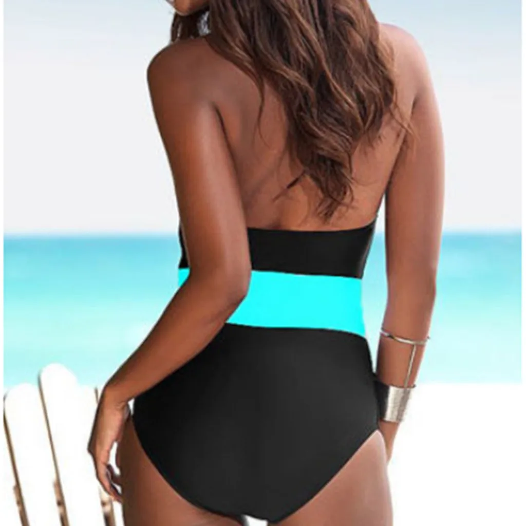 Лоскутный Купальник со средней посадкой и глубоким v образным вырезом Цельный с