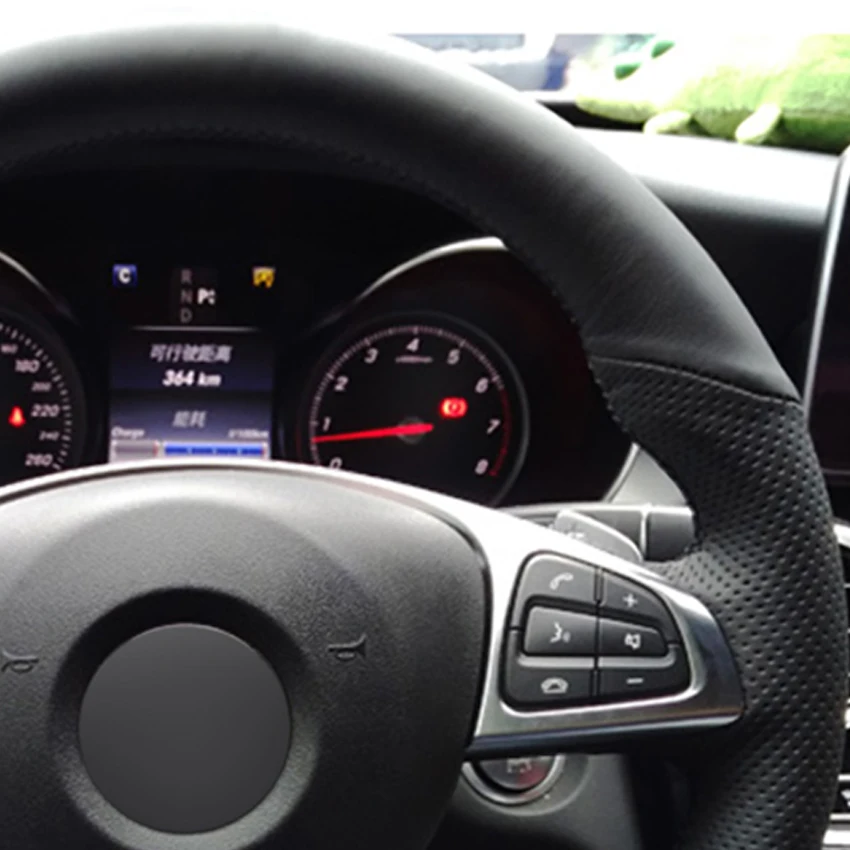 Сшитая вручную черная оплетка рулевого колеса из натуральной кожи для Mercedes Benz C200