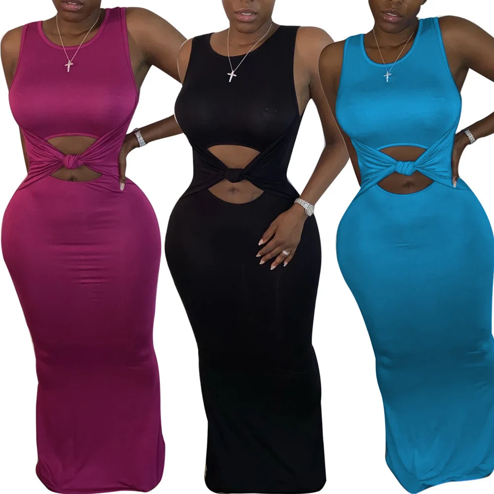 

Women Casual Sleeveless Solid Maxi Dress Classy Church Party Dress Evening Long Vestidos Robe