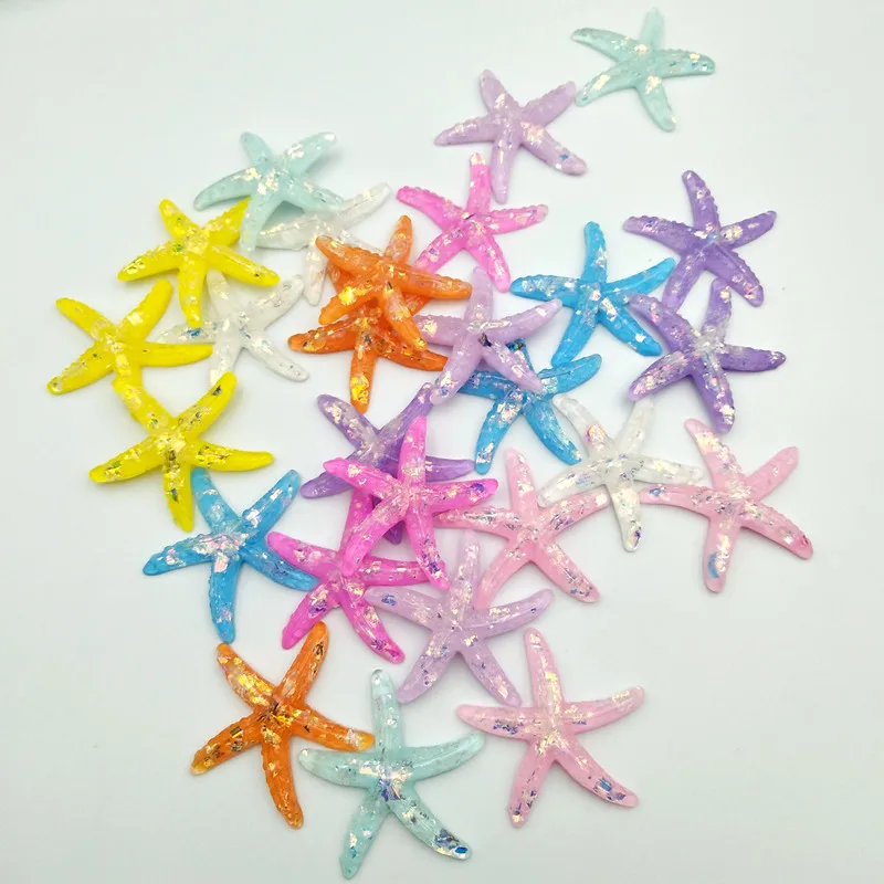 

10pcs DIY Resin Adorable Glitter Colorful Starfish Shell For Home Wedding DIY Embellishments For Scrapbooking Accessorie