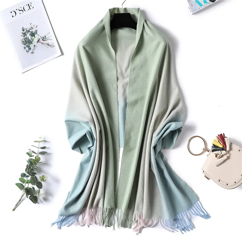 Зимний шарф градиентного цвета женские толстые теплые шарфы на шею женское