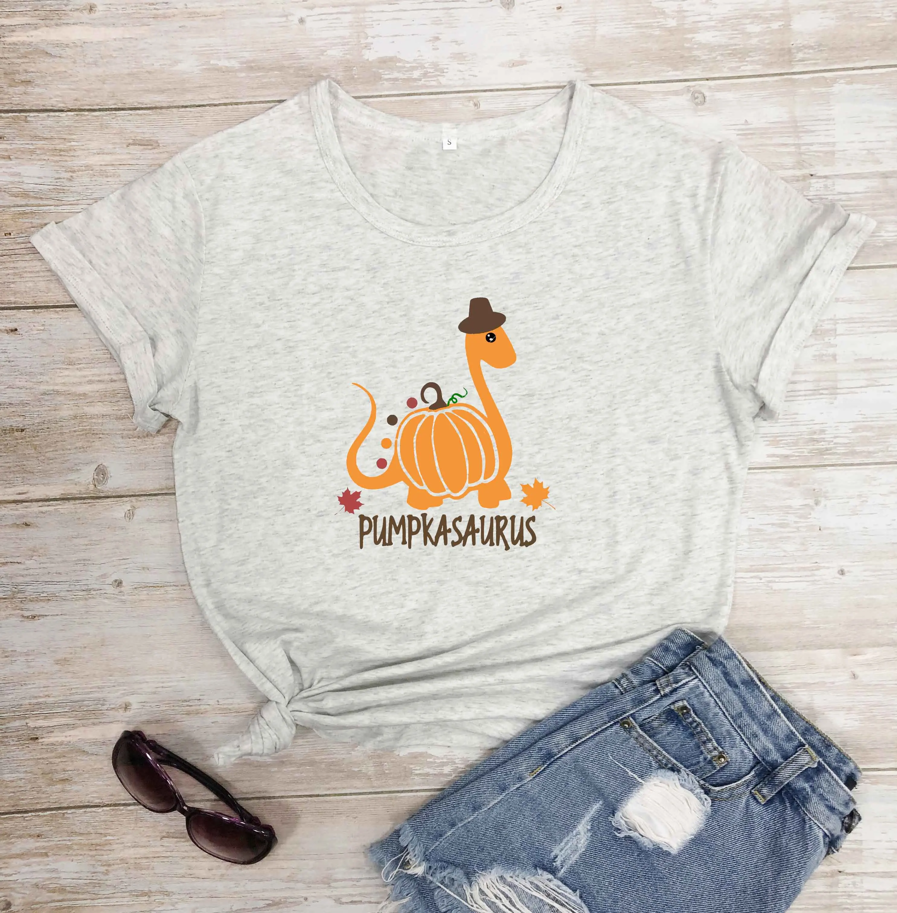 

Pumpkasaurus Хэллоуин День благодарения женская модная повседневная футболка из чистого хлопка для девушек, милые Винтажные Футболки с графичес...