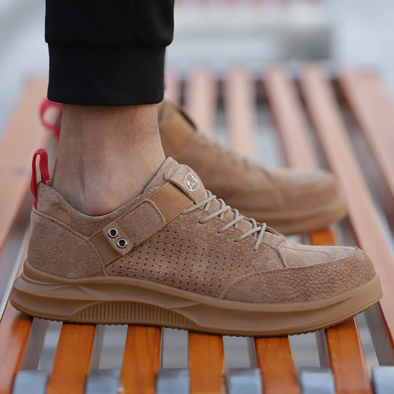 

Men's Safety Shoes Puncture-Proof Outdoor Sneakers Steel Toe Safety Leather Ankle Boots Man Indestructible Shoes Footwear Light