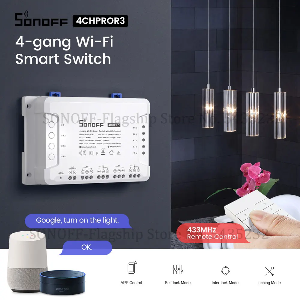 Itead SONOFF 4CH PRO R2 Wi Fi 4 позиционный светильник с таймером 433 МГц Умный домашний