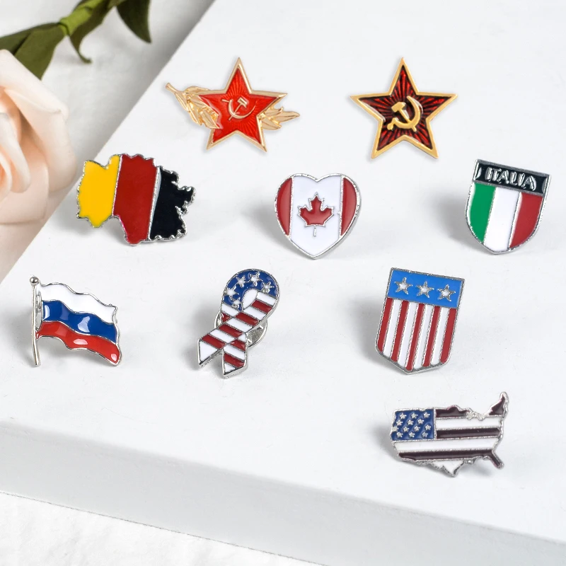 Булавка с национальным флагом из России, Италии, США, Германии, флаги на лацкане, значки, звезды и полосы, броши, ювелирный подарок