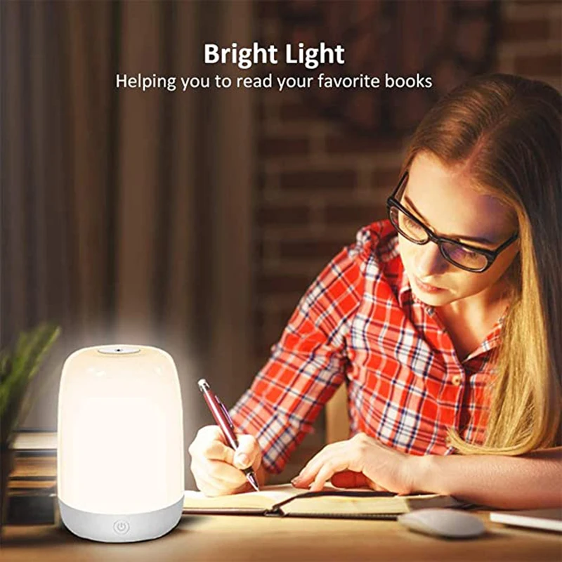 

LED Night Light Kids Bedroom Table Lamp with 3 Brightness Setting Bedside Touching Sensor USB Rechargable Color Changing JS23