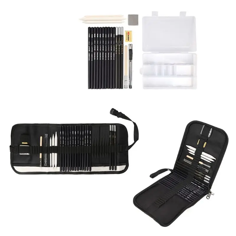 

W3JD Sketch Drawing Pencil Professional Charcoal Sketch Tool Brush Set Student With Rubber Art Brush Set
