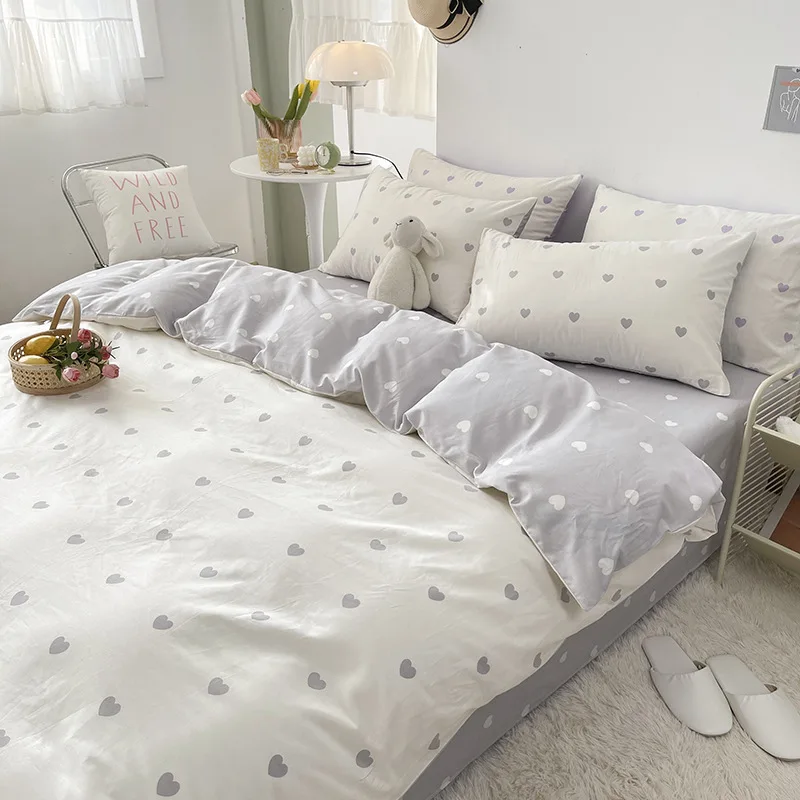

Ins Luxury Pure Cotton Plaid Printing Household 4-piece Fresh Bedding Set Duvet Cover Duvet Cover Bed Sheet Double Product Set