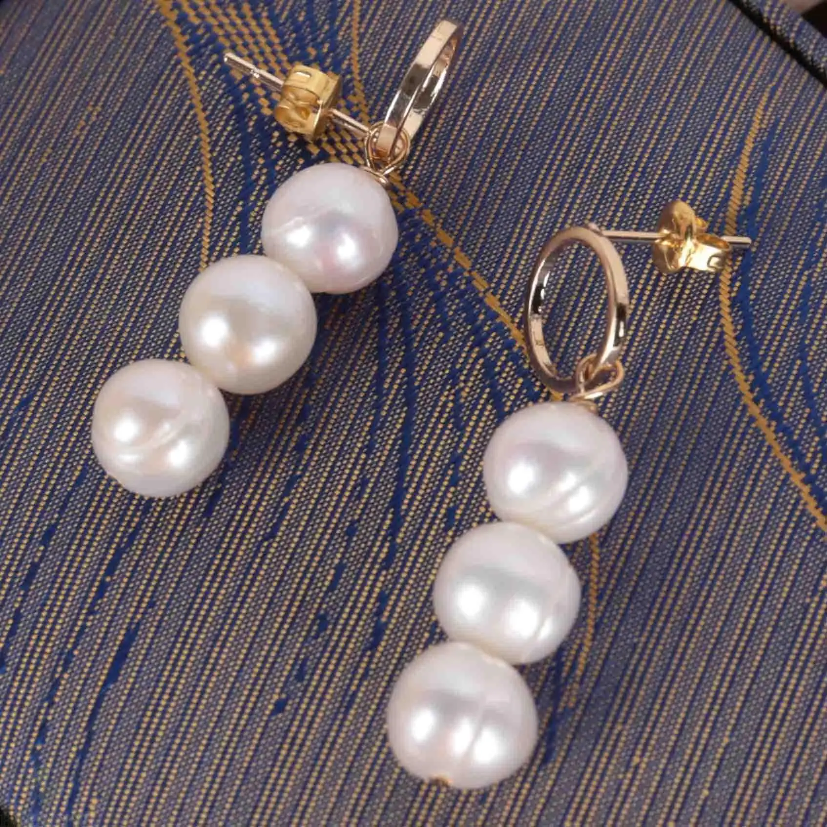 

8-9mm Natural Freshwater Pearl Three Bead Baroque Earrings Fashion Gift Luxury Women Irregular Wedding Aurora Flawless