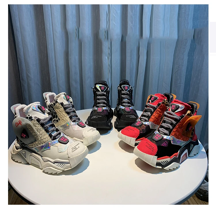 RY-RELAA women sneakers fashion high top sneakers ins wedge sneakers Genuine Leather rhinestone shoes white platform shoes