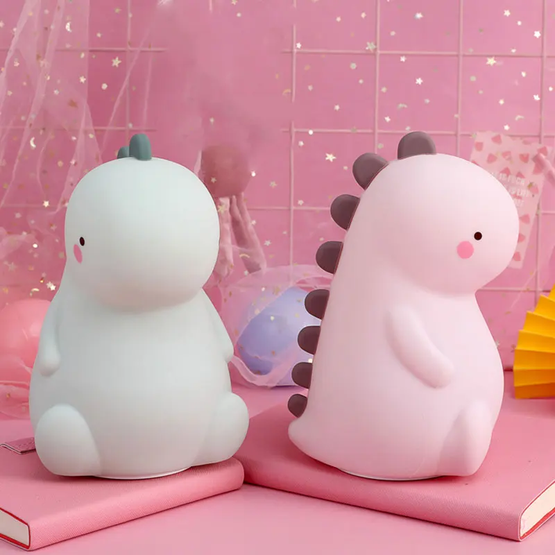 

Cartoon Dinosaur LED Lamp Silicone Bedside Reading Lamp Tap to Change Light Color USB Rechargeable GRSA889