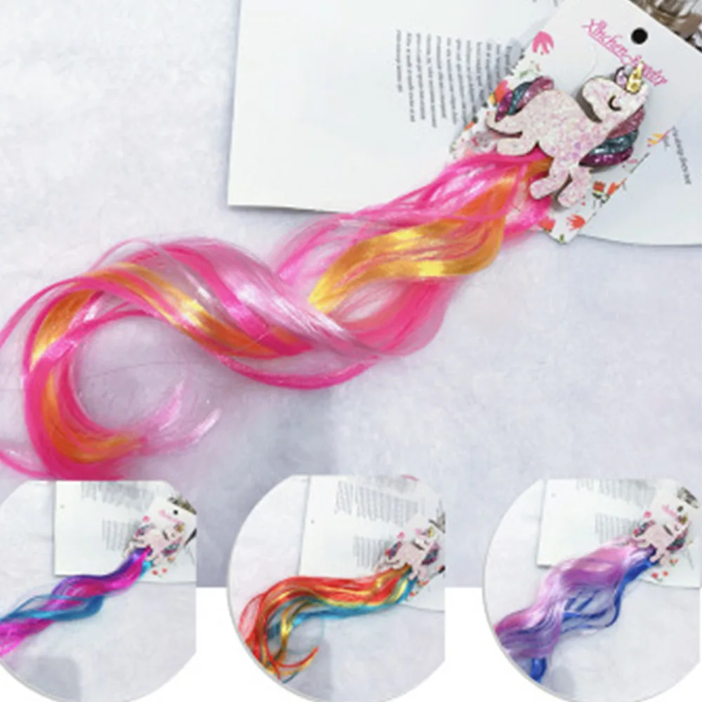 

New Girls Lovely Gradient Colorful Unicorn Wigs Hairpins Princess Hair Ornament Headband Hair Clips Barrettes Kids