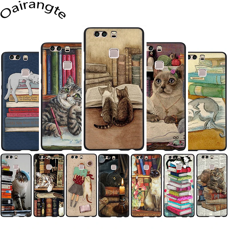 Кошки и библиотека дерево Мягкий силиконовый чехол для телефона Huawei P8 P9 Lite Mini P10 P20