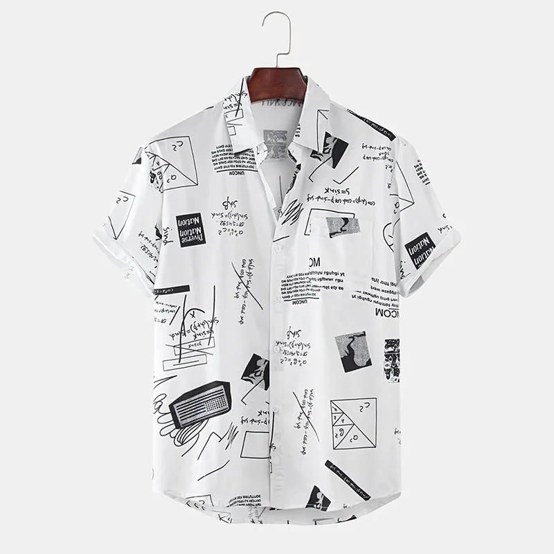 

Hawaiian Shirts Mens Funny Abstract Cartoon Slogan Chest Pocket Short Sleeve Shirts Summer Beach Blouse Tops Chemise Homme