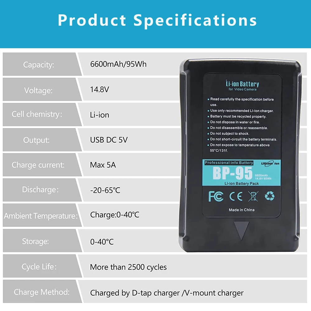 Литий-ионный аккумулятор 14 8 В BP-95/BP-160 с V-образным креплением для светодиодной