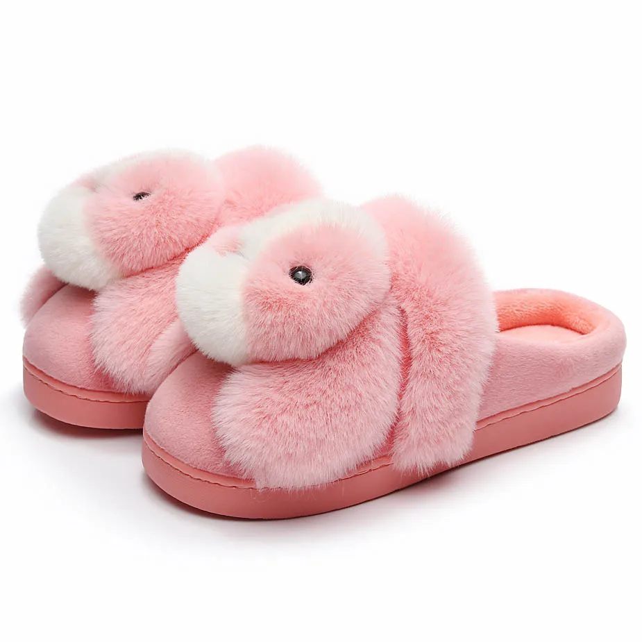 pink Новое поступление; домашние тапочки; женские домашние тапочки; зимние тапочки с заячьими животными; обувь на меху; женские домашние тапочки; chinelo - Цвет: pink