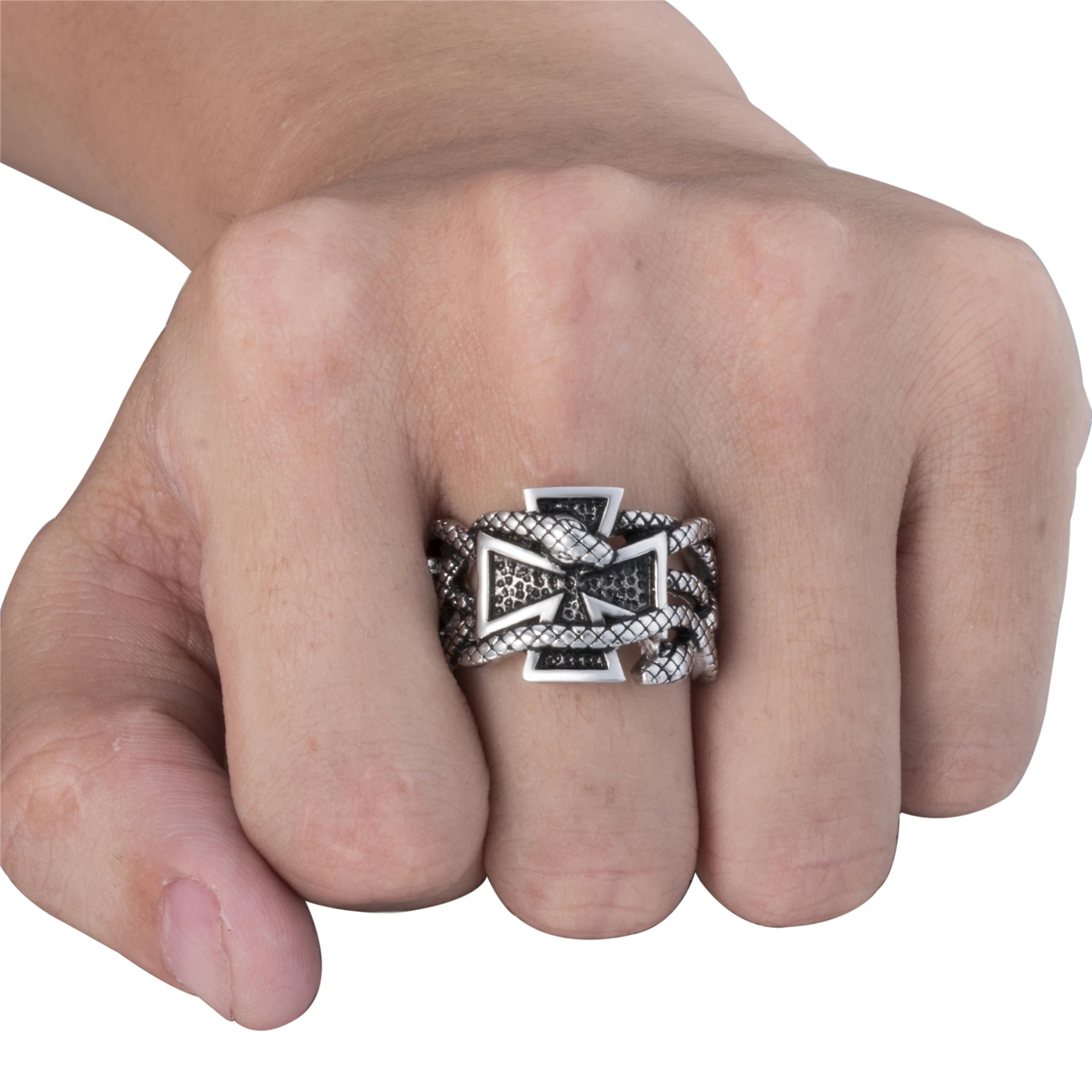 Мужские кольца Elfasio из нержавеющей стали Железный крест змеиная кожа масонское