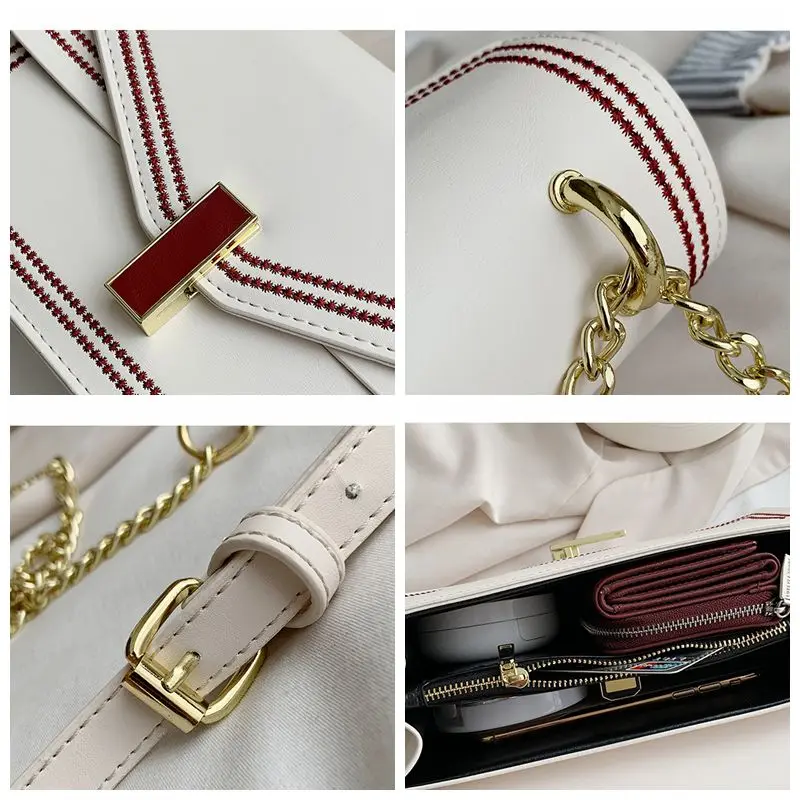 

Embroidery Thread Chain Crossbody Bags for women Design Lock Shoulder Messenger Bag woman Square Small Handbags Women's bag 2021