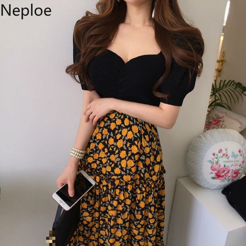 Neploe вязаные футболки женские корейские шикарные плиссированные Женские топы с V