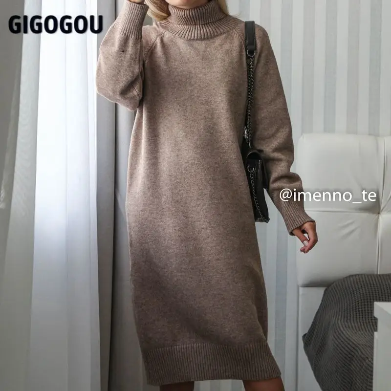Фото Женское длинное трикотажное прямое платье GIGOGOU плотное теплое кашемировое