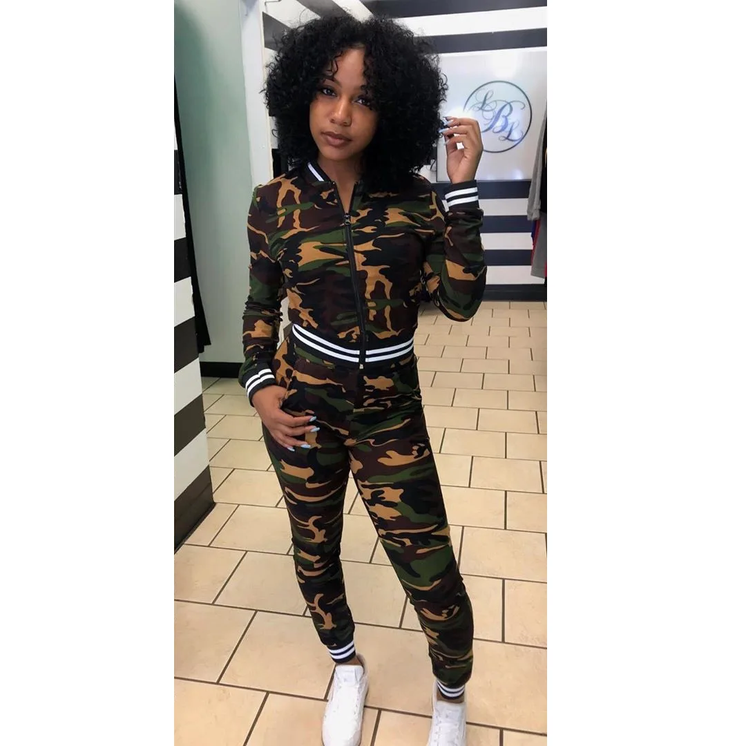 Женский комплект новейший уличный Спортивный Повседневный Камуфляжный из двух