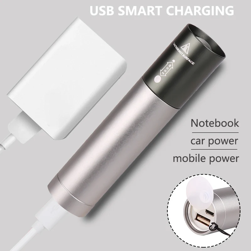 Zk20 T6 Портативный USB светодиодный фонарик 3 режима масштабирования перезаряжаемый