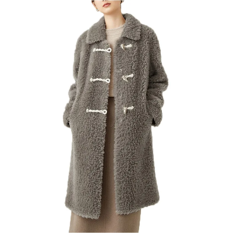 2021 Winter Woman Faux Fur Coat  Warm Wool Fur Mid-length Jackets Women Loose Elegant Lapel OverCoat Thick Female Plush Coats