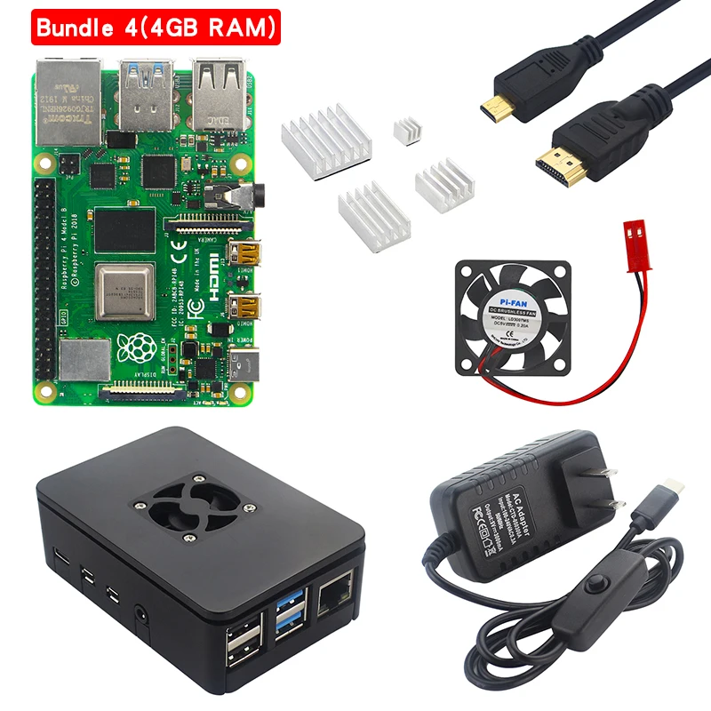 Raspberry Pi 4 Модель B комплект 2G/4G ram плата+ ABS чехол+ радиатор+ 32/64 sd-карта+ Кабель Micro HDMI+ адаптер питания для Pi 4 4B