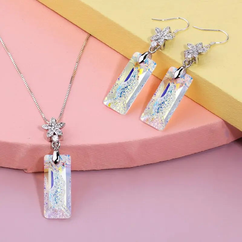 Женский комплект украшений из колье и серёг серебра 925 пробы 6 цветов|Наборы для