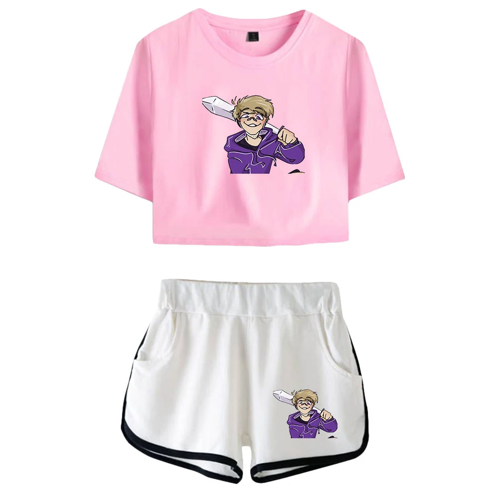 

Women-clothing Purpled Print Summer Women/Girl Sets Sexy Short Tops+shorts Elastic Waist Suit Two Piece Set Trendy girl Suit