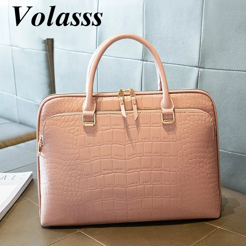 volasss womens fashion leather shoulder bags new women briefcase for 13 3 14 1 inch laptop handbag woman work office handbags free global shipping