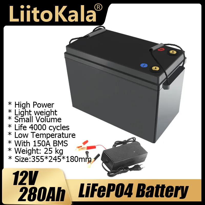 

12V 280Ah LiFePO4 Battery BMS Lithium Power Batteries 4000 Cycles For 12.8V RV Campers Golf Cart Off-Road Off-grid Solar Wind