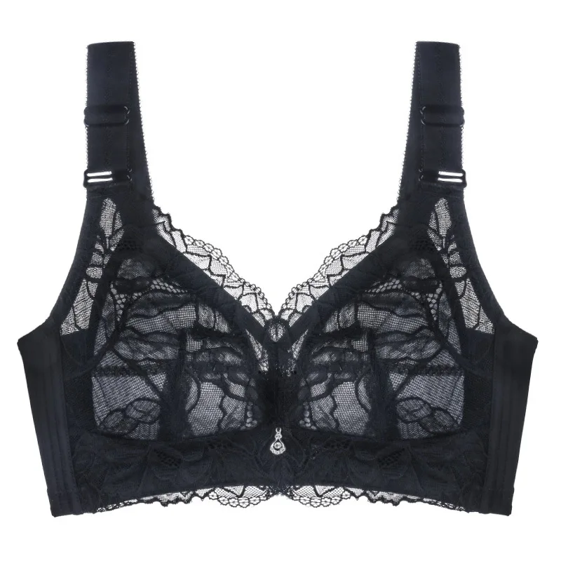 

European and American Women's Sexy Bra 2021 Thin Breathable No Steel Ring Push Up Black Bra Plus Size Full Breast Cup Underwear