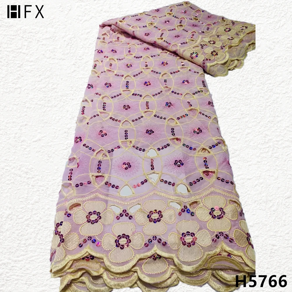 

HFX сиреневая африканская кружевная ткань 2021 Высококачественная кружевная нигерийская кружевная ткань с блестками французская шифоновая т...