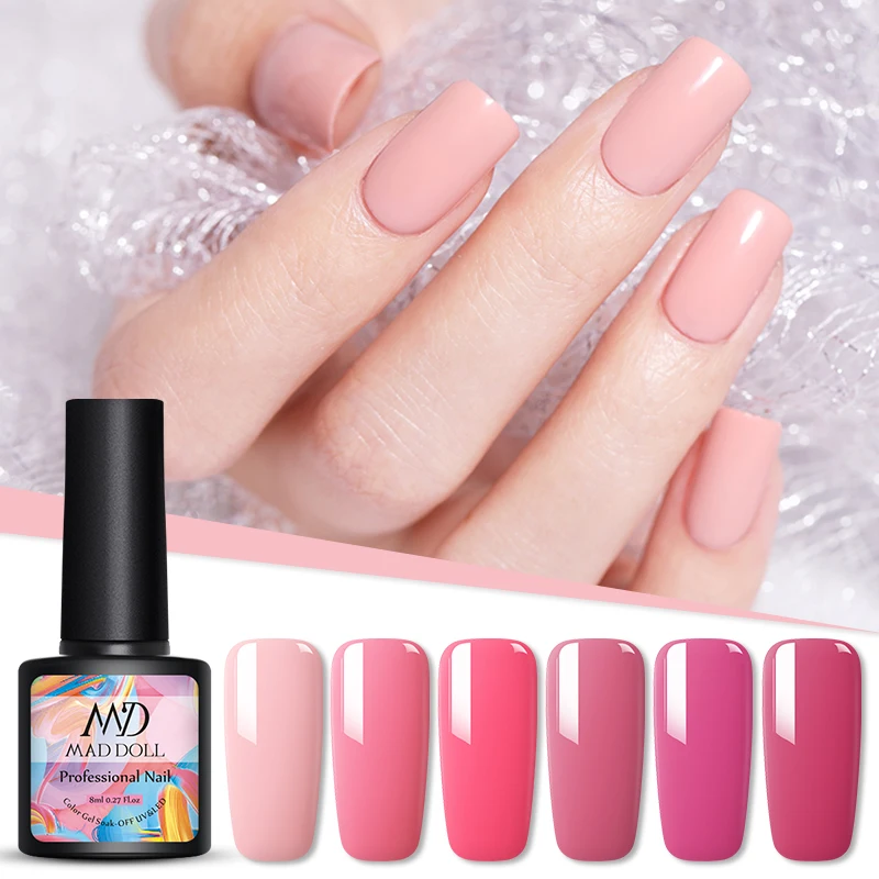 MAD DOLL Гель лак для ногтей цвет насыщенный розовый красный серия отмачиваемый УФ