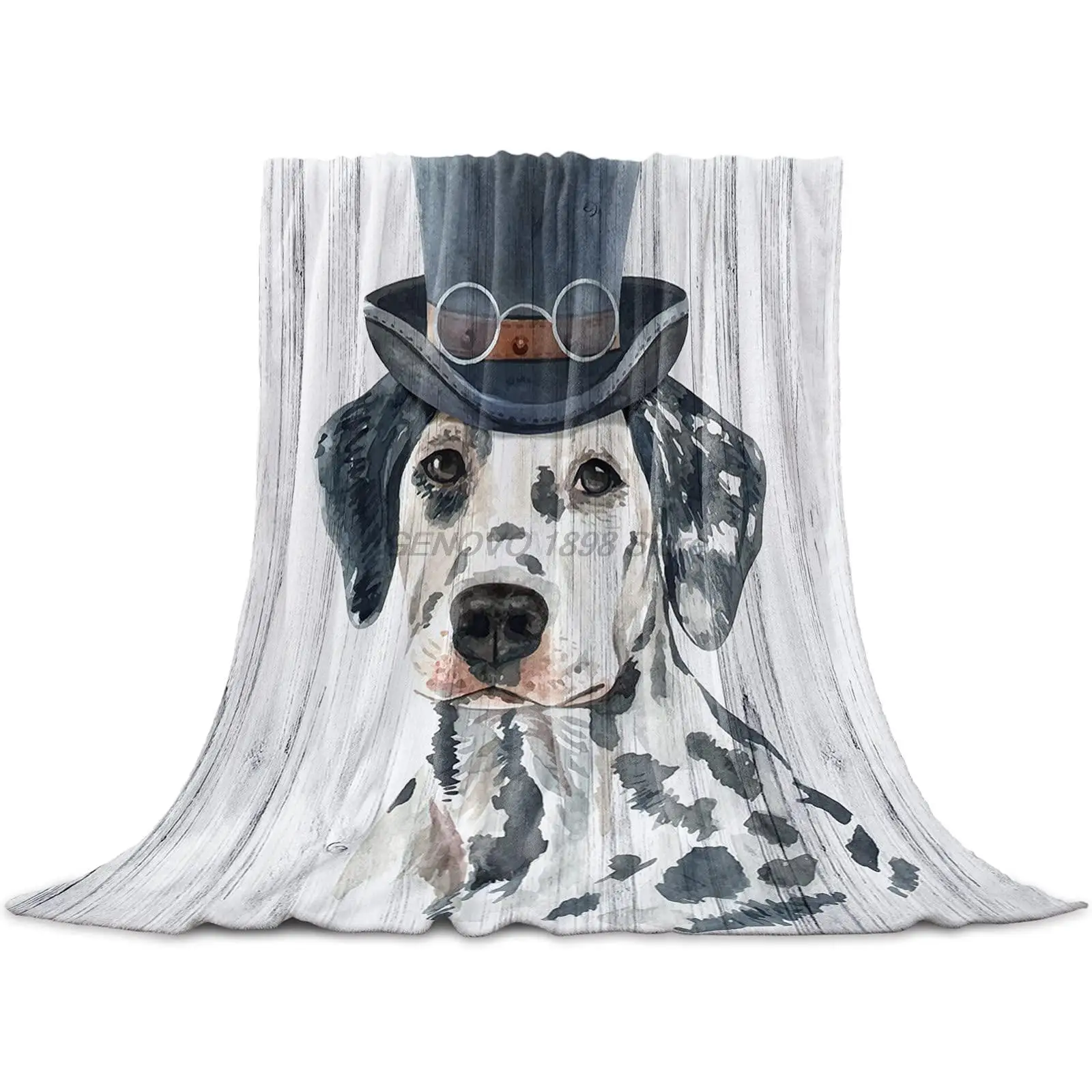 

Fleece Throw Blanket Full Size, Cute Spotty Dog Animal with Hat Pattern Lightweight Flannel Blankets for Couch Bed Living Room,