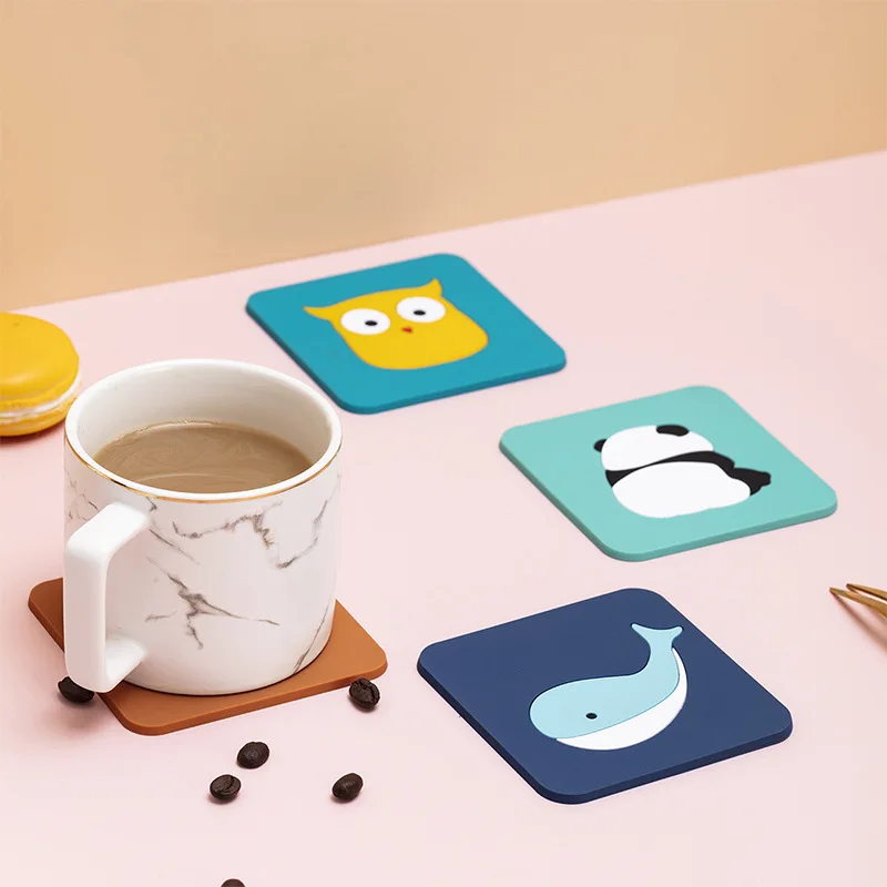 

1Pcs Silicone Dining Table Placemat Coaster Kitchen Accessories Mat Cup Bar Mug Cartoon Animal Panda Owls Cat Panda Drink Pads