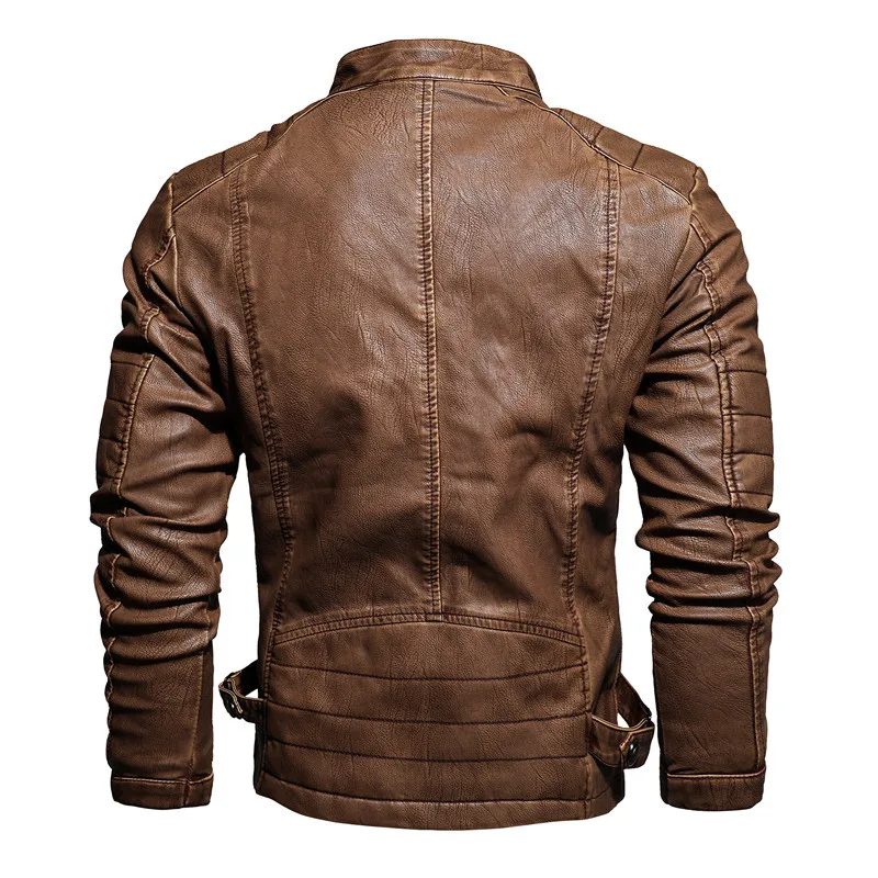 

Men Leather Jacket Stand Collar Motorcycle Biker Coat Male Winter Street Thicken Warm Zipper Punk Pu Leather Outwear L-2XL