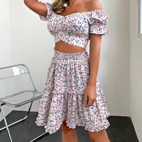 womenu2019s casual t shirt and skirt suit fashion floral boat neck tops and a line mid length skirt