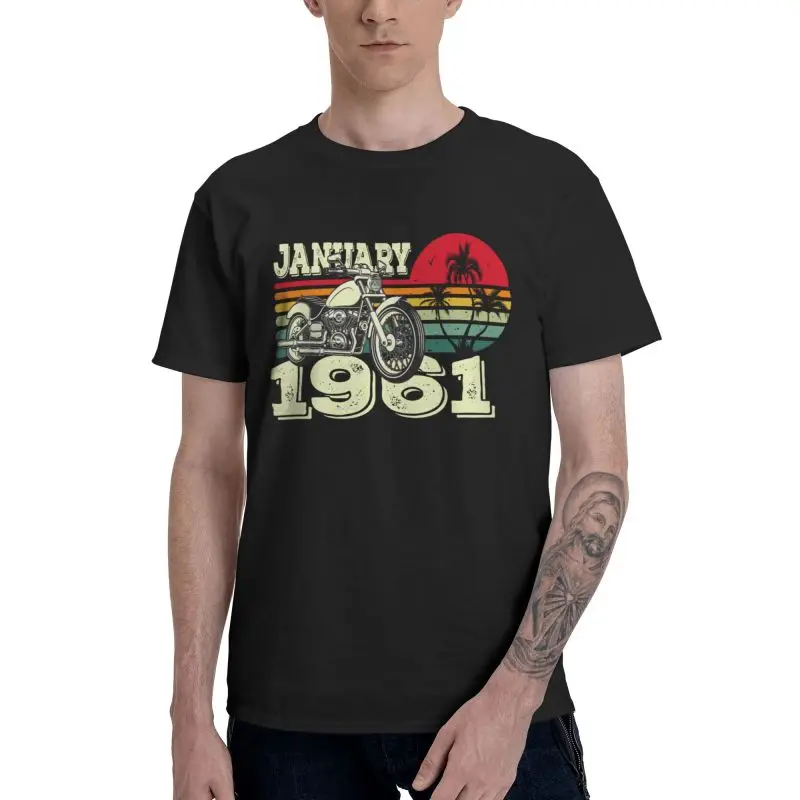 

Motorcycle January 1961 Birthday T-shirt Men T Shirt Short Sleeve Cotton Vintage 60th Gift Motorcycle Sunset Tshirt Cool Tee