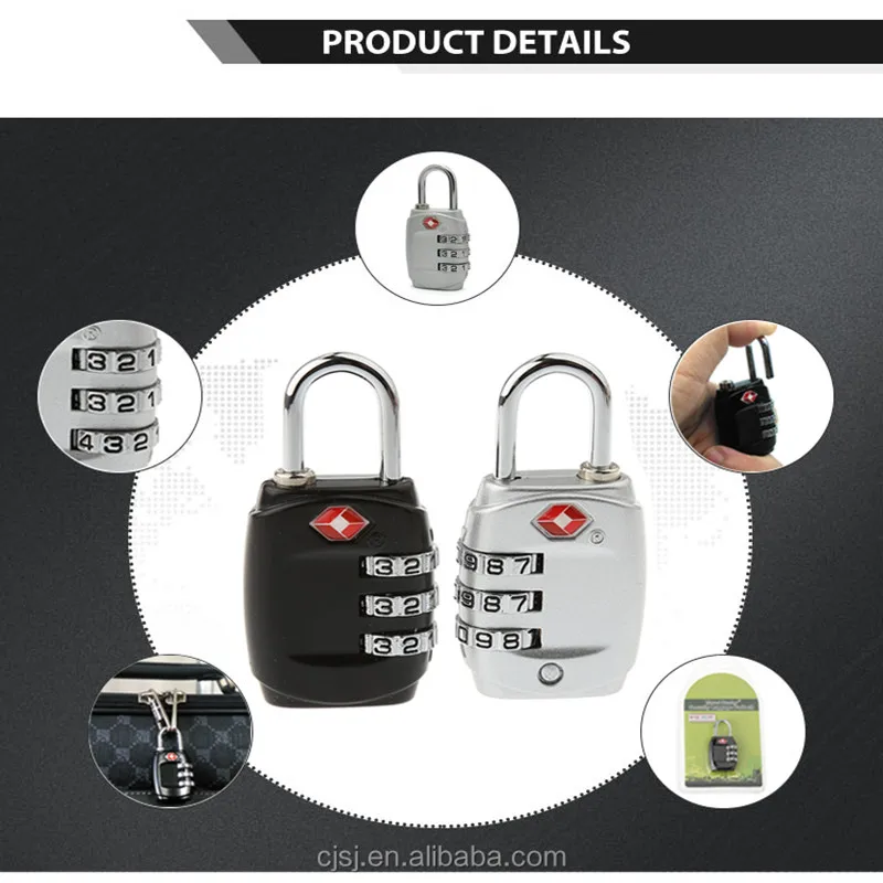3-значный портативный кодовый замок TSA для ящиков чемоданов дорожных кодов защиты