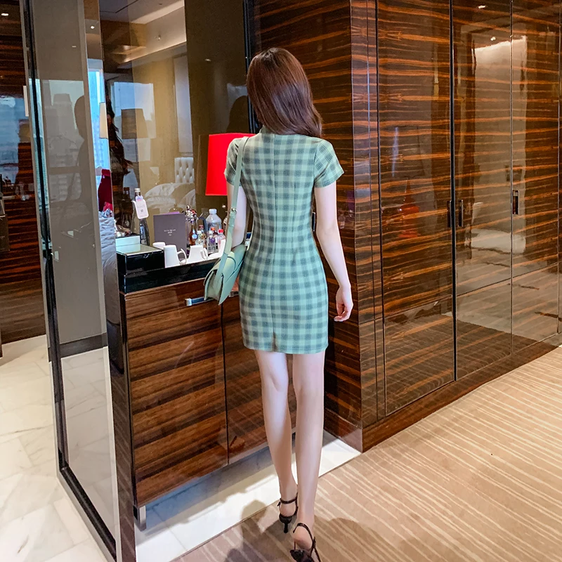 

Vintage Lattice Improved Cheongsam New Style Chinese Elegant Slimming Young Female Dress Women Casual Party Dresses Hanfu Cloth