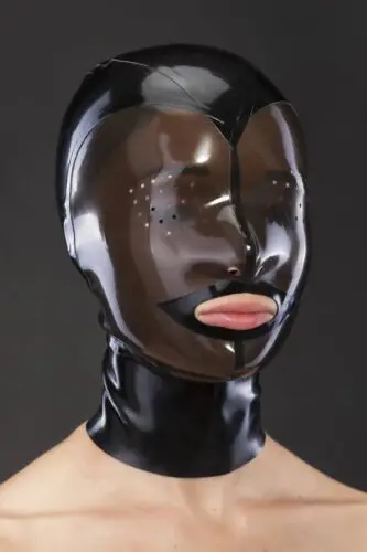 

Transparent black Latex Mask Rubber Unisex Hood Gummi 0.4mm for Catsuit Wear