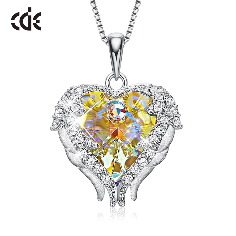 AB color CDE 925 пробы Серебряное ожерелье украшено кристаллами Кулоны ожерелье Ангел ожерелья с крыльями сердце ювелирные изделия - Цвет камня: AB color