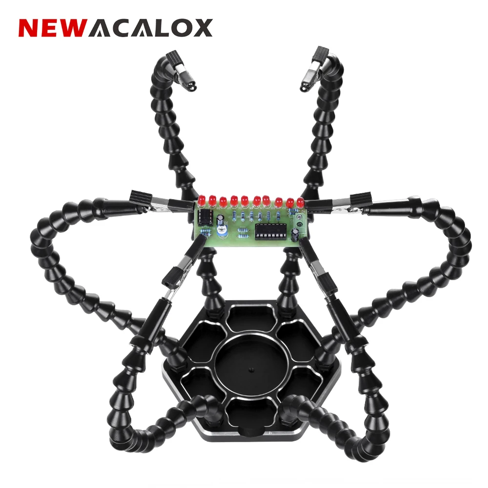 

NEWACALOX Third Hand Soldering PCB Holder Tool 6PC Flexible Helping Hands Crafts Workshop Helping Station Non-Slip Aluminum Base