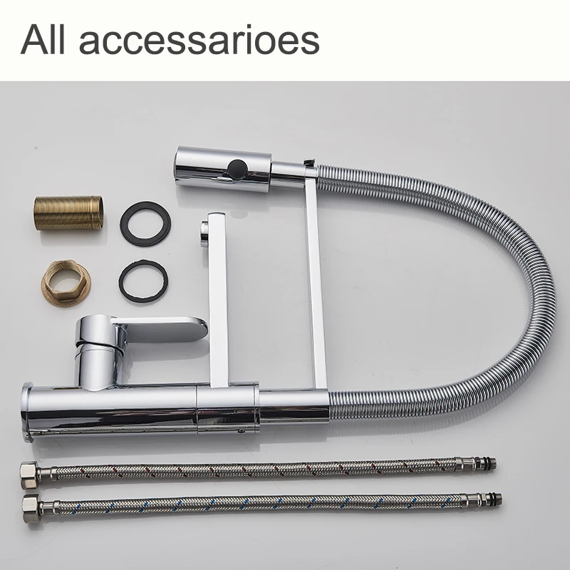 

Chrome Spring Kitchen Faucet Pull out Side Sprayer Dual Spout Single Handle Mixer Tap Sink Faucet 360 Rotation Kitchen Faucets