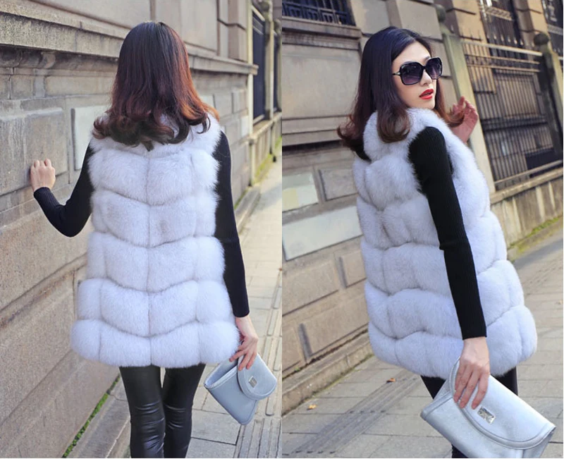 Женский Длинный жилет из искусственного лисьего меха Размеры S/4XL|Жилеты и