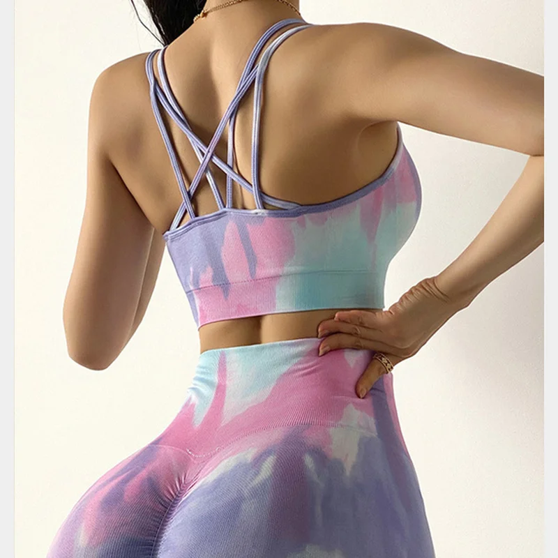 

NEW 2 Piece Set Women Dyeing Seamless Yoga Set Women Gym Bras Fitness Clothing Sportswear Sports Bra High Waist Gym Leggings