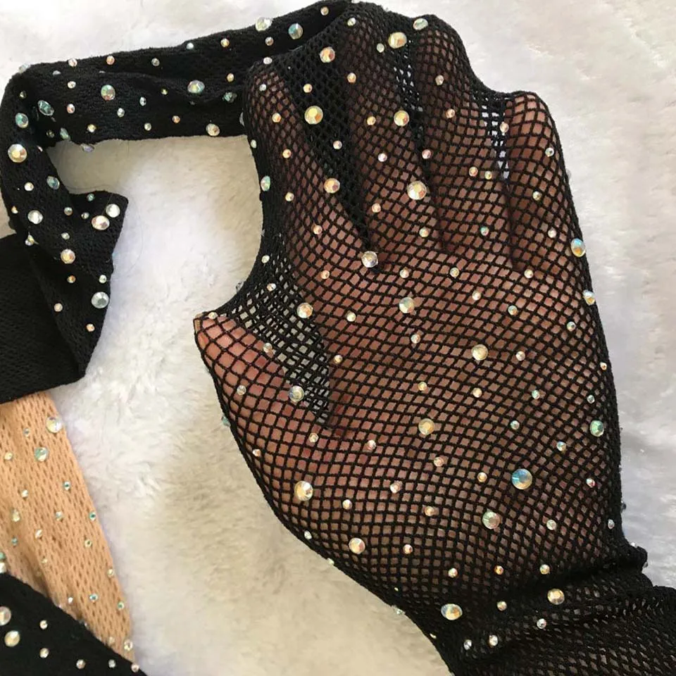 Сексуальные женские ажурные колготки со стразами, сетчатые колготки, разноцветные стразы, чулки, блестящие колготки, колготки в сеточку - Цвет: Черный